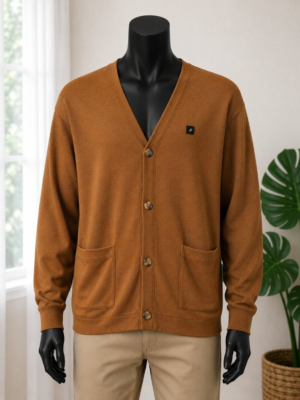 J Ferrar camel brown Men's cardigan SIZE XL
